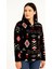 Kadın Yarım Fermuarlı Desenli Polar Sweat Tribal Etnik Desen Yakalı, Uzun Kollu, Oversize Rahat Kalıp - Siyah -Vlmr 1