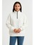 Kadın Üç Iplik Dık Yaka Yarım Fermuarlı Sweatshirt - Beyaz -Vlmr 5