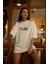 Unisex Bisiklet Yaka Baskılı Oversize T-Shirt - Beyaz -Vlmr 1
