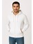 Erkek Üç Iplik Kapüşonlu Tam Fermuarlı Kanguru Cepli Sweatshirt Hoodie - Beyaz -Vlmr 5