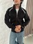 Erkek Oversize Dik Yaka Fermuarlı Sweatshirt - Zincir Nakışli Kanguru Cepli - Siyah -Vlmr 1