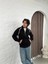 Erkek Oversize Dik Yaka Fermuarlı Sweatshirt - Zincir Nakışli Kanguru Cepli - Siyah -Vlmr 2