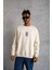 Unisex Bisiklet Yaka Baskılı Oversize Sweatshirt - Beyaz -Vlmr 2