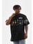 Unisex Bisiklet Yaka Baskılı Oversize T-Shirt - Siyah -Vlmr 1