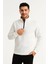 Erkek Dik Yaka Sweatshirt Dik Yaka Yarım Fermuarlı 3 Iplik Şardonlu Pamuk Kumaş - Beyaz -Vlmr 2