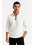 Erkek Dik Yaka Sweatshirt Dik Yaka Yarım Fermuarlı 3 Iplik Şardonlu Pamuk Kumaş - Beyaz -Vlmr 3