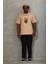 Unisex Oversize Baskılı Bisiklet Yaka T-Shirt - Bej -Vlmr 4