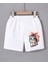 Kadın Beli Lastikli Baskılı Mini Şort - Beyaz -Vlmr 1