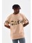 Unisex Bisiklet Yaka Baskılı Oversize T-Shirt - Bej -Vlmr 1