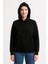 Kadın Üç Iplik Kapüşonlu Kanguru Cepli Sweatshirt Hoodie - Siyah -Vlmr 3