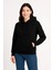 Kadın Üç Iplik Kapüşonlu Kanguru Cepli Sweatshirt Hoodie - Siyah -Vlmr 4