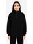 Kadın Üç Iplik Dık Yaka Yarım Fermuarlı Sweatshirt - Siyah -Vlmr 3
