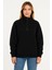 Kadın Üç Iplik Dık Yaka Yarım Fermuarlı Sweatshirt - Siyah -Vlmr 4