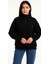 Kadın Üç Iplik Dık Yaka Yarım Fermuarlı Sweatshirt - Siyah -Vlmr 5