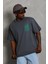 Unisex Oversize Baskılı Bisiklet Yaka T-Shirt - Füme -Vlmr 4