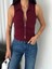 Yakalı Tam Fermuarlı Kolsuz Bluz - Bordo -Vlmr 1