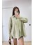 Poplin Kadın Yakalı Yandan Yırtmaçlı Arka Pens Detaylı Gömlek - Yeşil -Vlmr 1