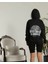Unisex Sırt Baskılı Kapüşonlu Üç Iplik Oversize Sweatshirt - Siyah -Vlmr 2