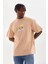 Unisex Baskılı Oversize T-Shirt - Bej -Vlmr 1