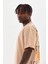 Unisex Baskılı Oversize T-Shirt - Bej -Vlmr 4