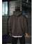 Üç Iplik Penye Kapşonlu Basic Sweatshirt - Füme -Vlmr 2