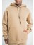 Unisex Double Oversize Kapşonlu Basic Sweatshirt - Bej -Vlmr 1