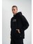 Üç Iplik Kapşonlu Dijital Patchli Sweatshirt - Siyah -Vlmr 5