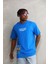 Unisex Bisiklet Yaka Baskılı Oversize T-Shirt - Mavi -Vlmr 3