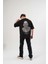 Unisex Bisiklet Yaka Baskılı Oversize T-Shirt - Siyah -Vlmr 2