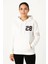 Kadın Üç Iplik Kapüşonlu Ön ve Arka Baskılı Sweatshirt Hoodie - Beyaz -Vlmr 1