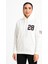 Kadın Üç Iplik Kapüşonlu Ön ve Arka Baskılı Sweatshirt Hoodie - Beyaz -Vlmr 2