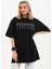 Unisex Taş Desenli Oversize T-Shirt - Siyah -Vlmr 1