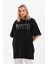 Unisex Taş Desenli Oversize T-Shirt - Siyah -Vlmr 3