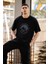 Unisex Bisiklet Yaka Baskılı Oversize T-Shirt - Siyah -Vlmr 1