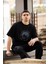 Unisex Bisiklet Yaka Baskılı Oversize T-Shirt - Siyah -Vlmr 4