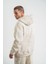 Unisex Double Oversize Kapşonlu Yıkamalı Sweatshirt - Krem -Vlmr 4