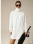 3 Iplik Şardonlu Beyaz Oversize Fermuarlı Tunik Sweatshirt - Günlük Spor Elbise 1