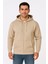 Erkek Üç Iplik Kapüşonlu Tam Fermuarlı Kanguru Çepli Sweatshirt Hoodie - Bej -Vlmr 1