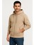 Erkek Üç Iplik Kapüşonlu Tam Fermuarlı Kanguru Çepli Sweatshirt Hoodie - Bej -Vlmr 3