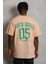 Unisex Oversize Baskılı Bisiklet Yaka T-Shirt - Bej -Vlmr 5