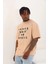 Unisex Oversize Baskılı Bisiklet Yaka T-Shirt - Bej -Vlmr 1
