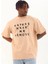 Unisex Oversize Baskılı Bisiklet Yaka T-Shirt - Bej -Vlmr 2
