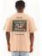 Unisex Oversize Baskılı Bisiklet Yaka T-Shirt - Bej -Vlmr 5