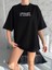 Unisex Bisiklet Yaka Baskılı Oversize T-Shirt - Siyah -Vlmr 1