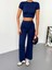Osy Modal Yumuşak Dokulu Kumaş Kısa Kollu Crop Alt Ispanyol Paça Pantalon Ikili Takım - Lacivert -Vlmr 4