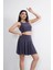 Sendy Kumaş Bisiklet Yaka Crop Şortlu Etek Ikili Takım - Antrasit -Vlmr 3