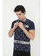 Erkek Yakalı Slim Fit Baskılı T-Shirt - Lacivert -Vlmr 1