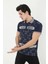 Erkek Yakalı Slim Fit Baskılı T-Shirt - Lacivert -Vlmr 3