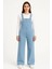 Kadın Chambray Açık Mavi Denim Görünümlü Geniş Paça Salopet Tulum - Mavi -Vlmr 4