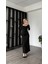 Kare Yaka Uzun Kollu Bodycon Fitilli Kaşkorse Midi/maxi Elbise - Siyah 1